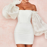 Vestido de cóctel de manga larga sin tirantes